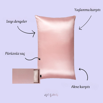 Pembe Renk %100 Dut İpeği Premium Yastık Kılıfı